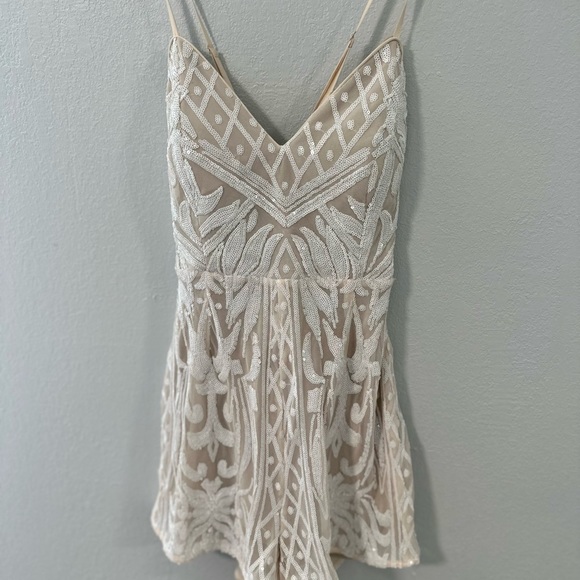 Catch a Spark White and Beige Sequin Romper - Picture 6 of 6